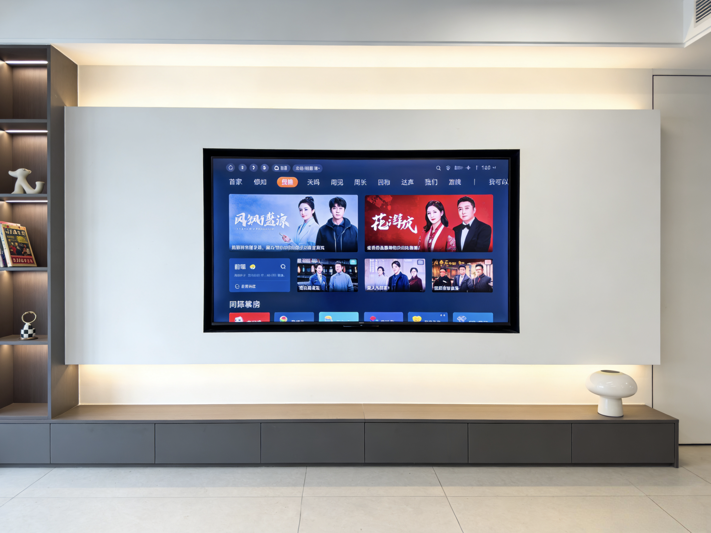 AI算力设备家庭版,黑色金属外壳,LED指示灯,多种接口配置,现代家居环境背景